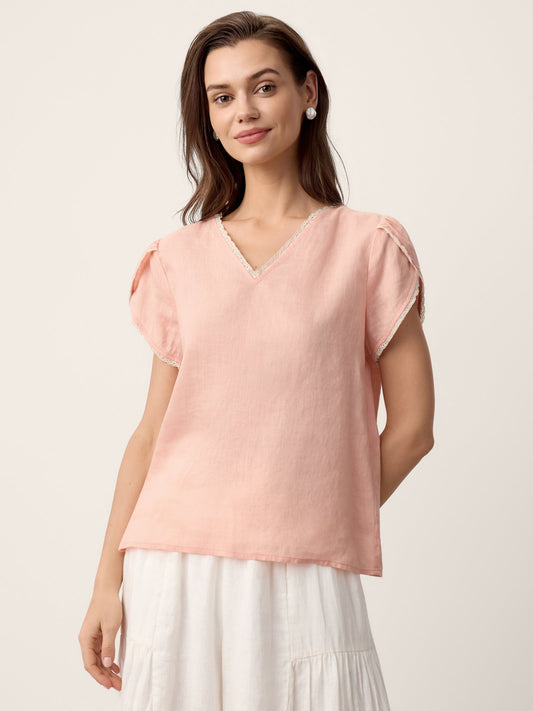 NIA Lace-Trim Puff-Sleeve Top