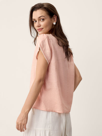 NIA Lace-Trim Puff-Sleeve Top