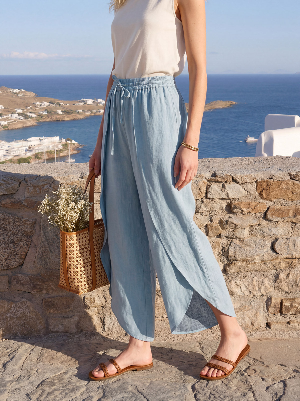 PEREGRINE Layered Slit Wide-Leg Drawstring Pants