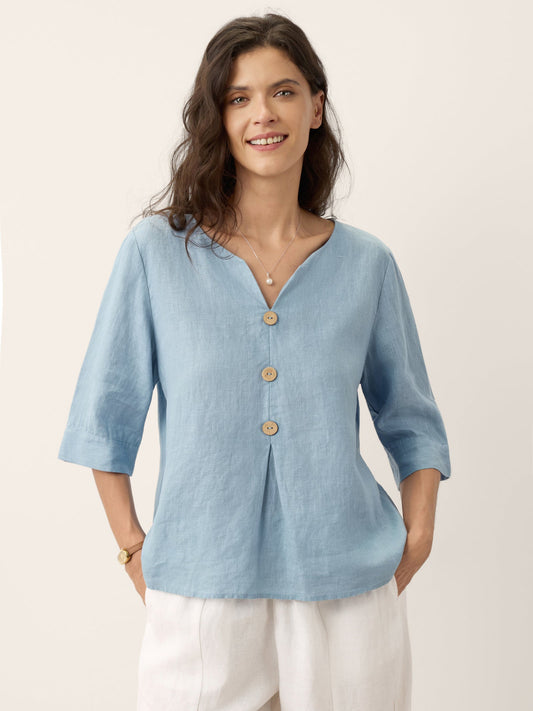 TABITHA Split Neck Inverted Pleat Top