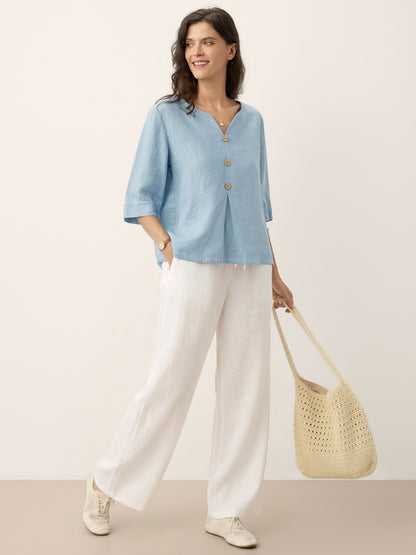 TABITHA Split Neck Inverted Pleat Top