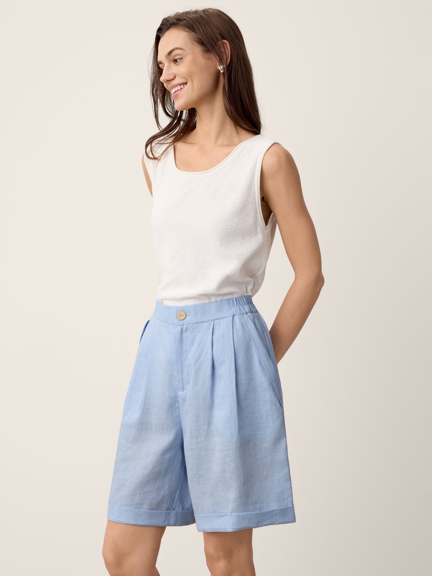 IRISSA Pleated Cuffed Shorts