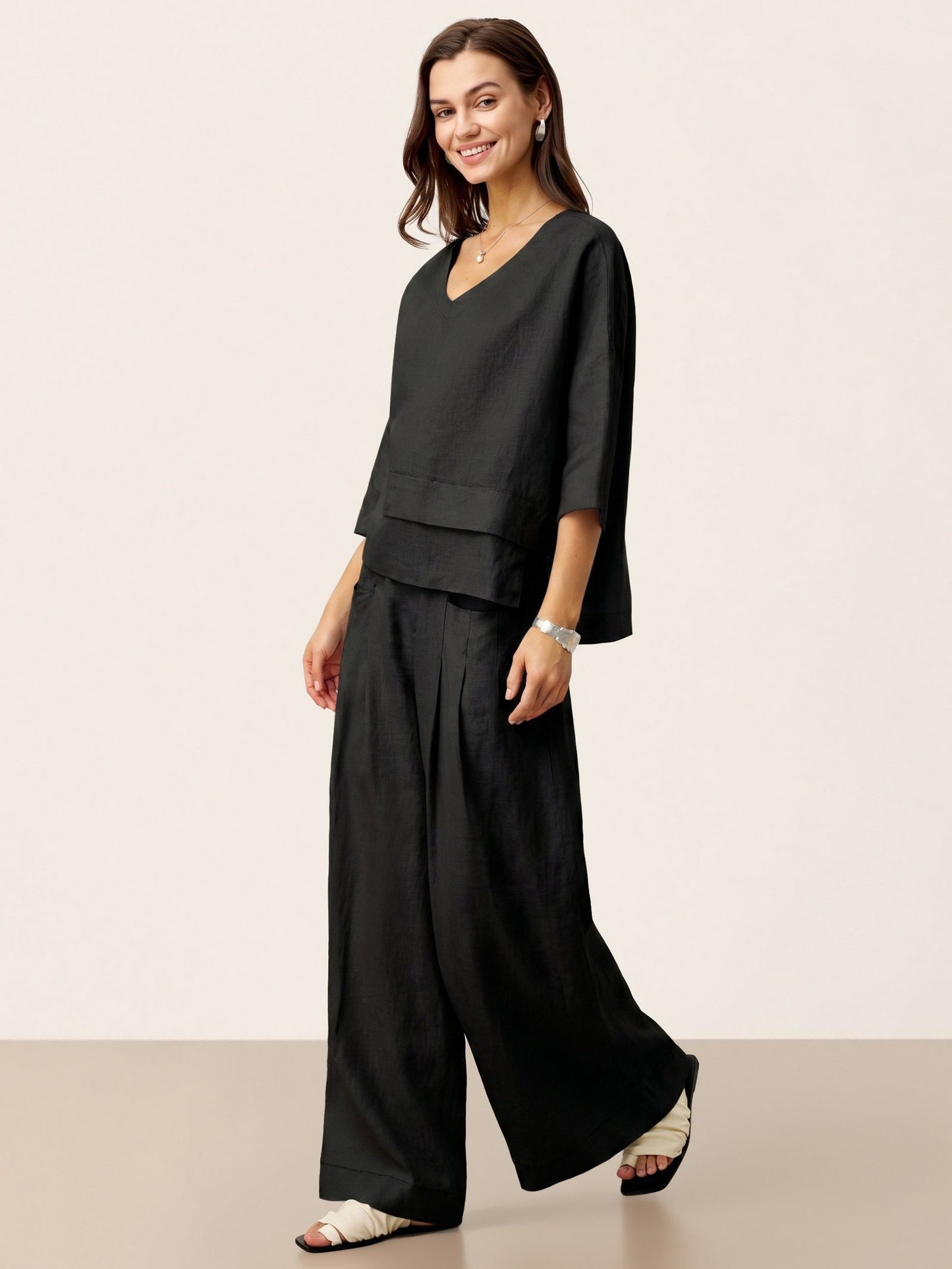 VERIDIANA Sculpted Pleat Elasticated Back Relaxed Pants