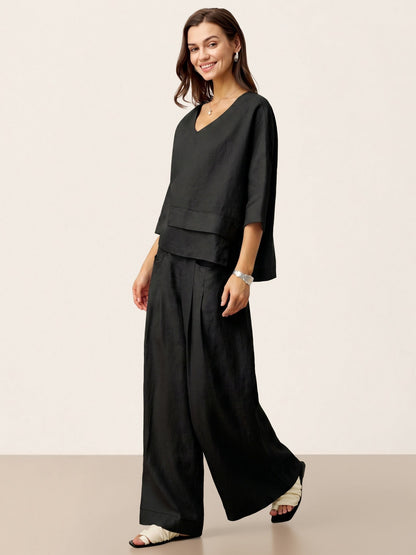 VERIDIANA Sculpted Pleat Elasticated Back Relaxed Pants