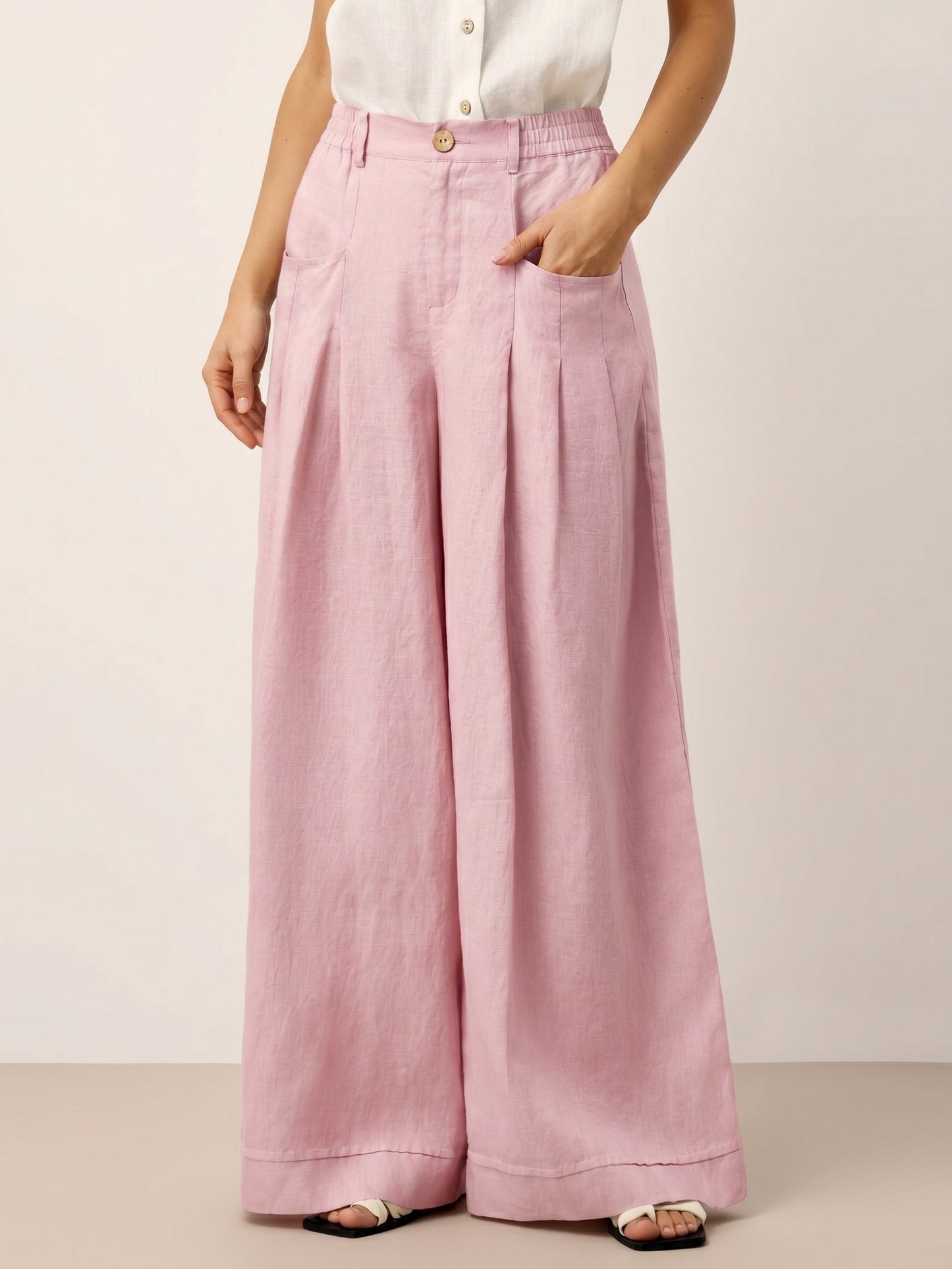 VERIDIANA Sculpted Pleat Elasticated Back Relaxed Pants
