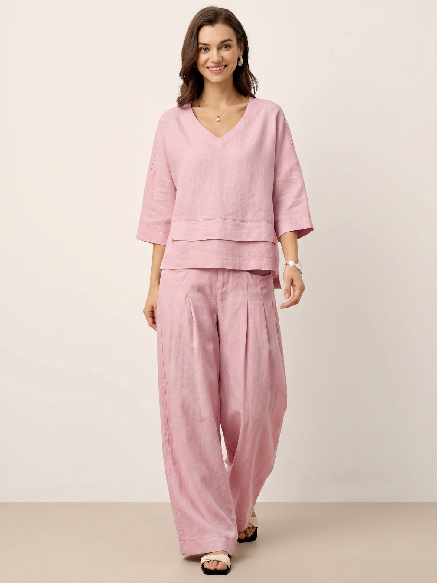 VERIDIANA Sculpted Pleat Elasticated Back Relaxed Pants
