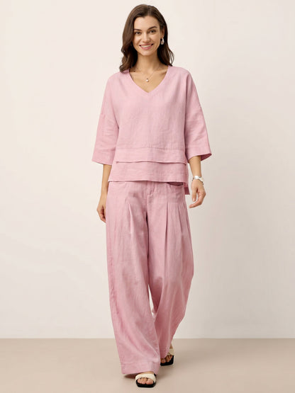 VERIDIANA Sculpted Pleat Elasticated Back Relaxed Pants