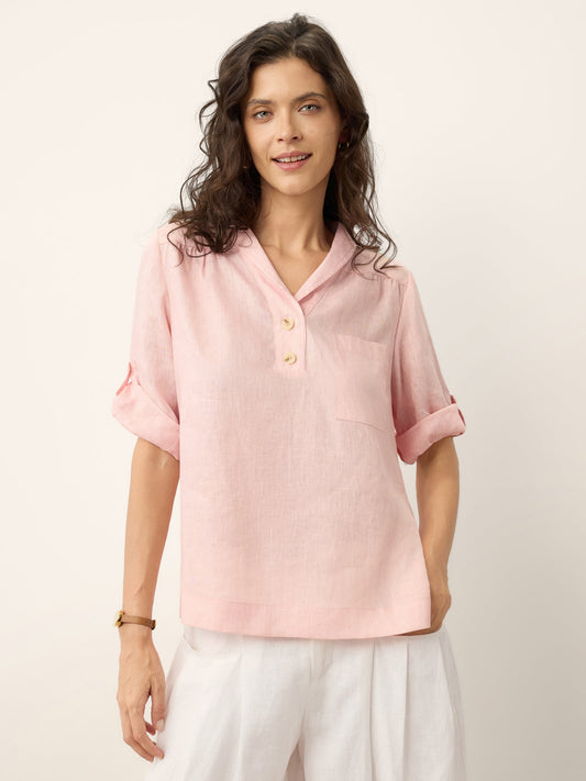 OLGA Soft Collar Tab Sleeve Top