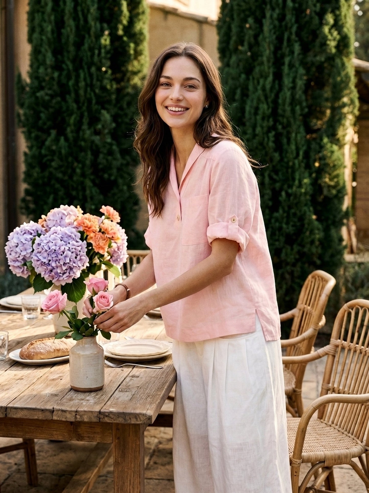 OLGA Soft Collar Tab Sleeve Top