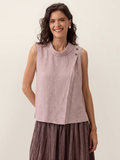 ESTHER Striped Diagonal Pleat Mock Neck Top