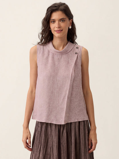 ESTHER Striped Diagonal Pleat Mock Neck Top