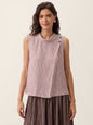ESTHER Striped Diagonal Pleat Mock Neck Top