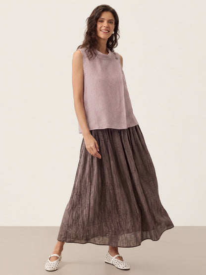 ESTHER Striped Diagonal Pleat Mock Neck Top