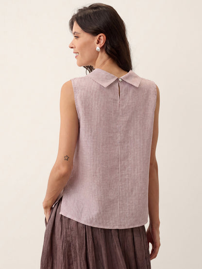 ESTHER Striped Diagonal Pleat Mock Neck Top