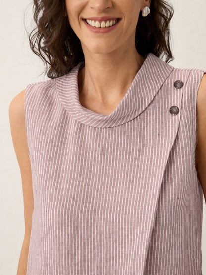 ESTHER Striped Diagonal Pleat Mock Neck Top