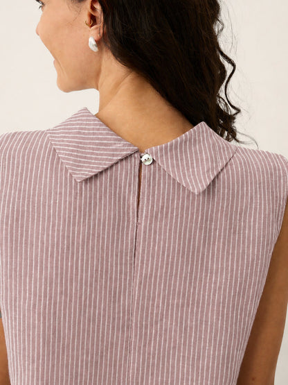 ESTHER Striped Diagonal Pleat Mock Neck Top