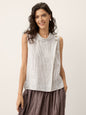 ESTHER Striped Diagonal Pleat Mock Neck Top