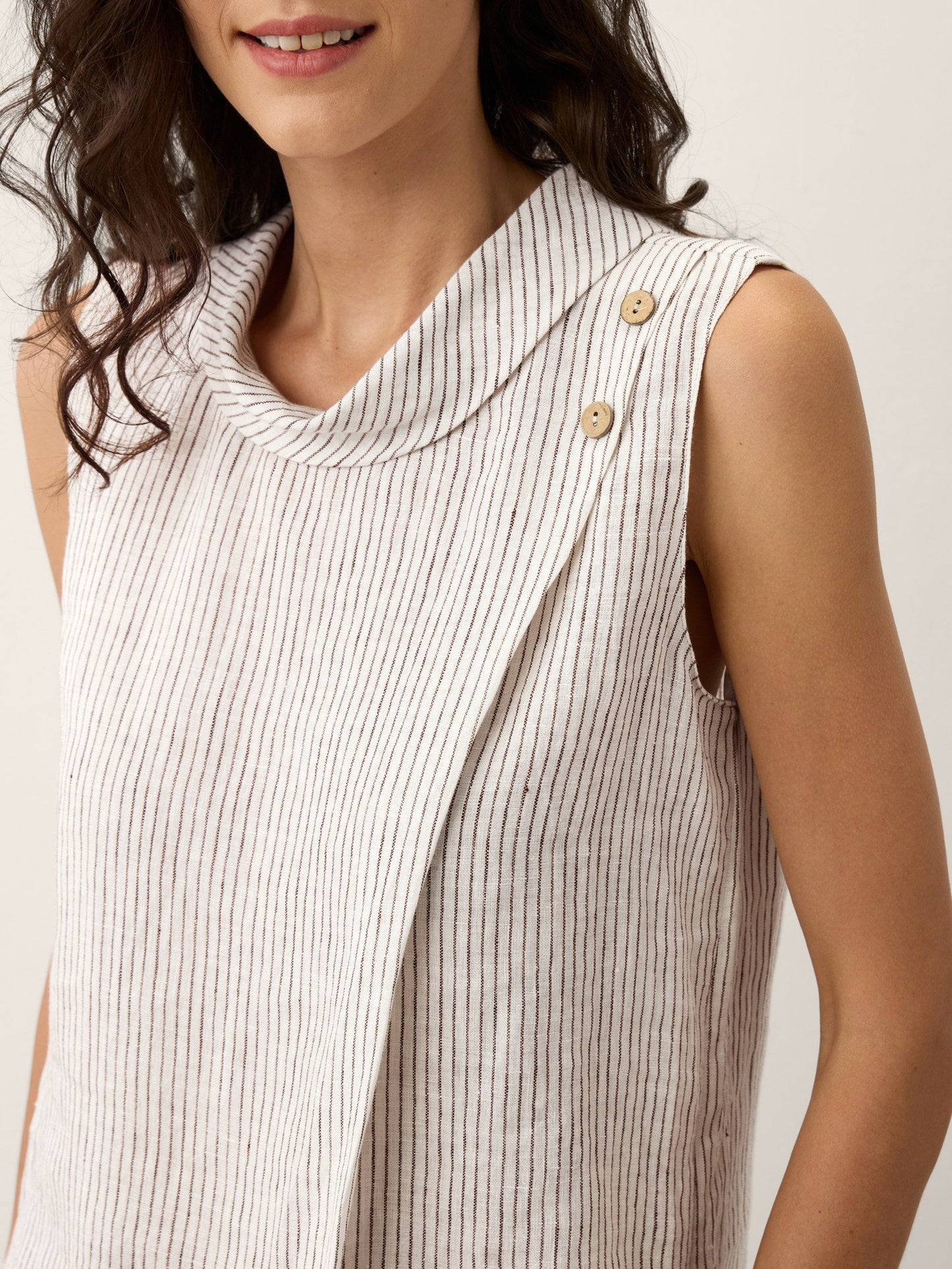 ESTHER Striped Diagonal Pleat Mock Neck Top