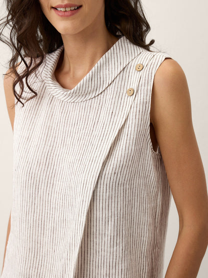 ESTHER Striped Diagonal Pleat Mock Neck Top