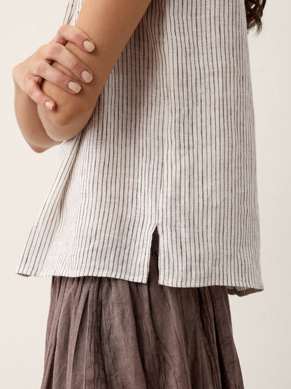 ESTHER Striped Diagonal Pleat Mock Neck Top