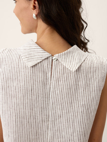 ESTHER Striped Diagonal Pleat Mock Neck Top