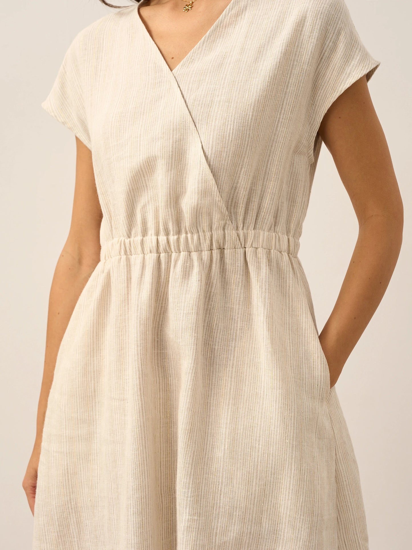ARIA Striped Elastic-Waist Mini Dress