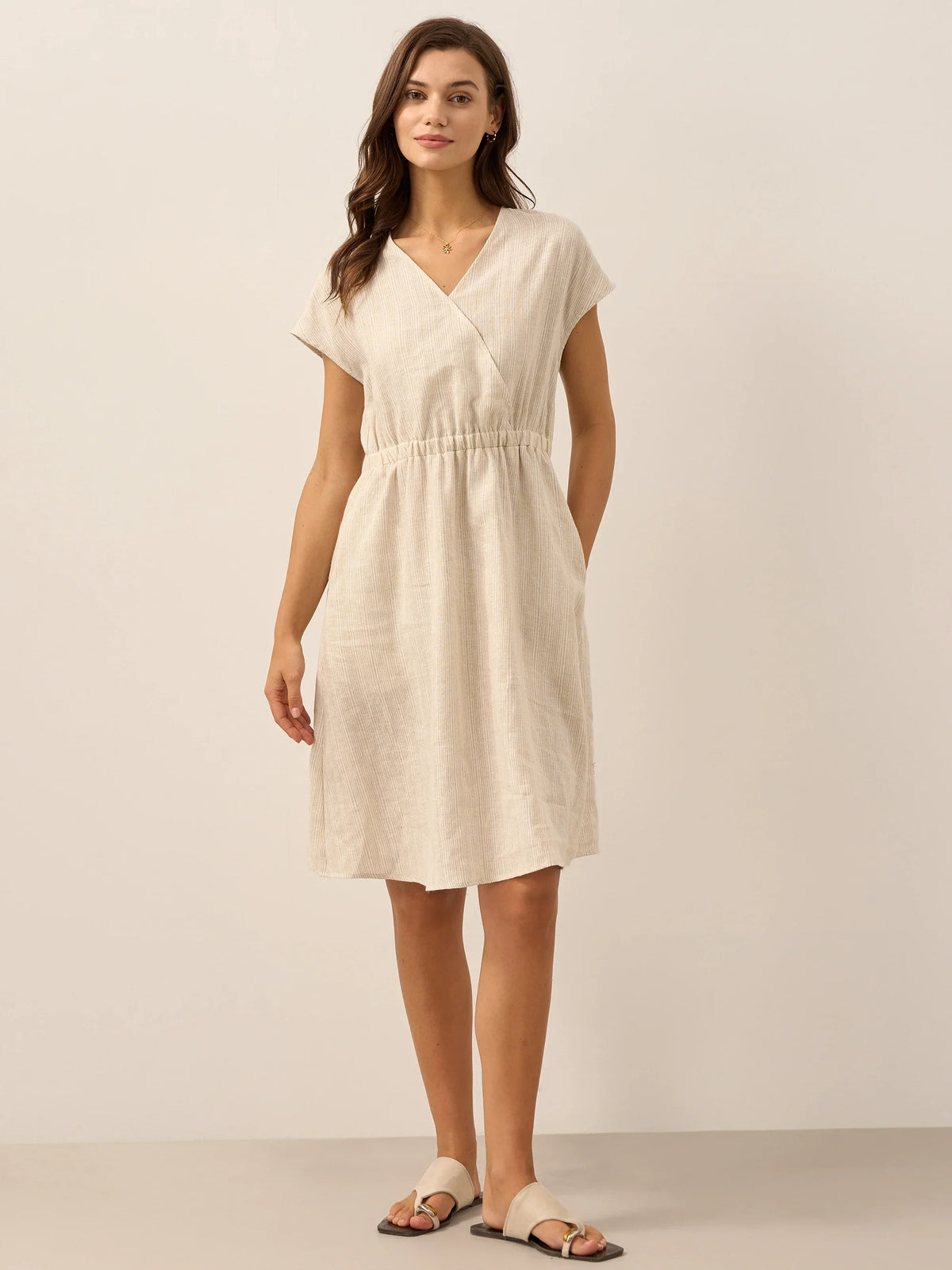 ARIA Striped Elastic-Waist Mini Dress