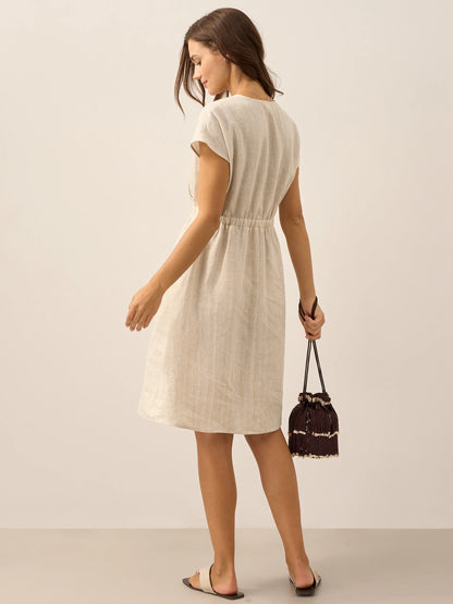 ARIA Striped Elastic-Waist Mini Dress