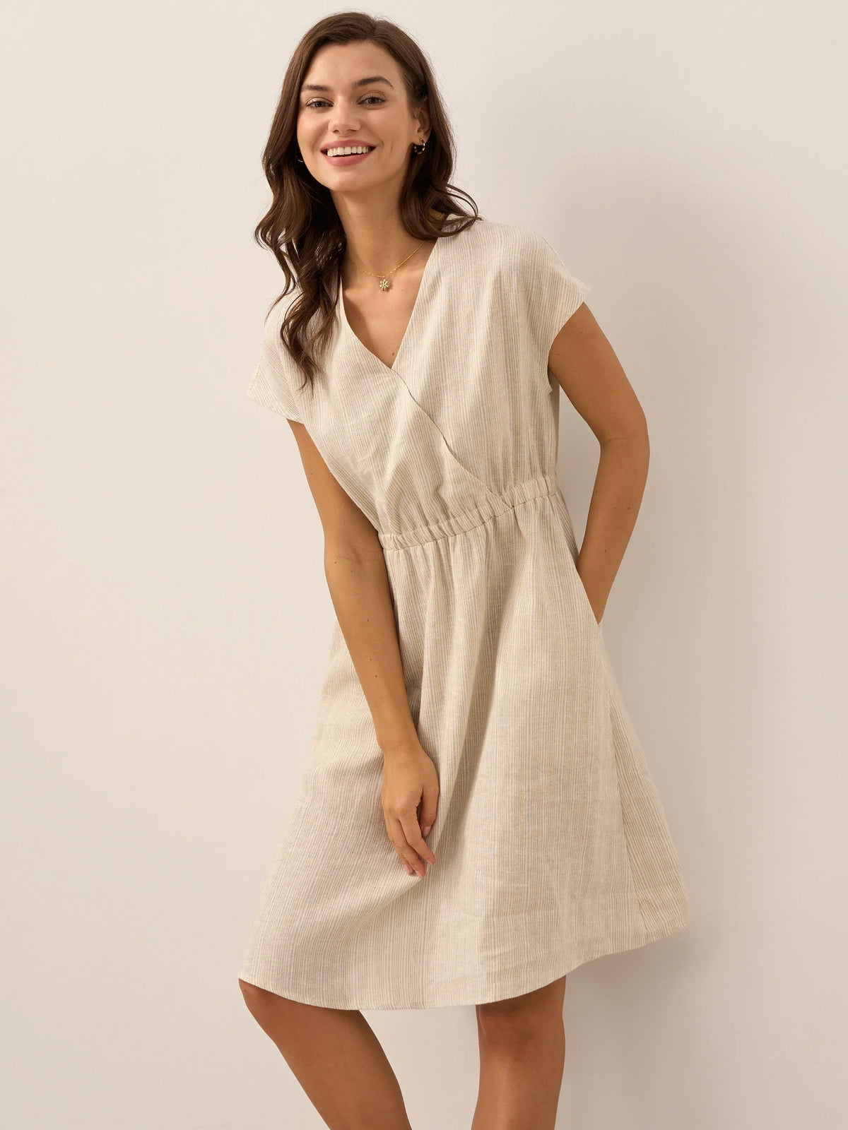 ARIA Striped Elastic-Waist Mini Dress