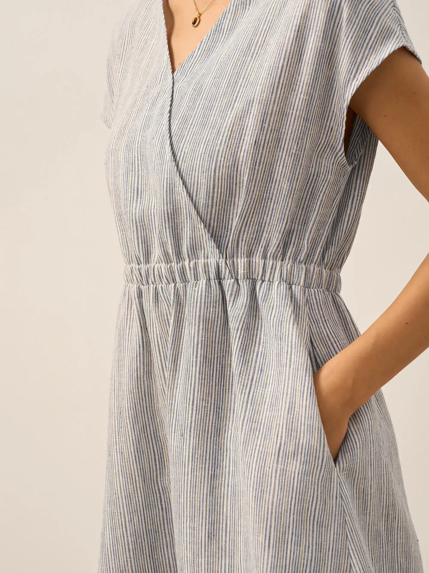ARIA Striped Elastic-Waist Mini Dress