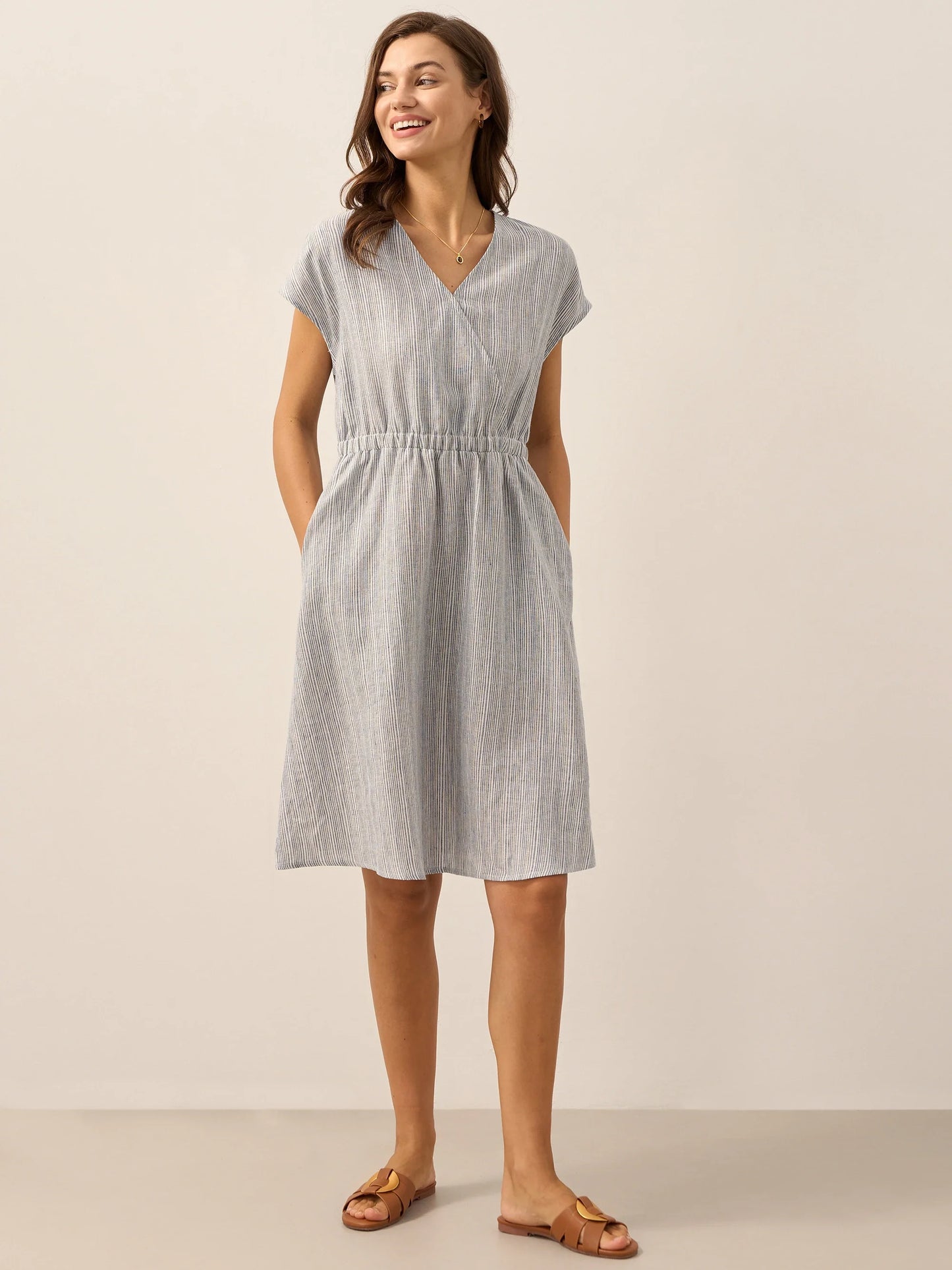 ARIA Striped Elastic-Waist Mini Dress