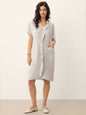 GLORIA Striped Ruffle Placket Shirt Dress