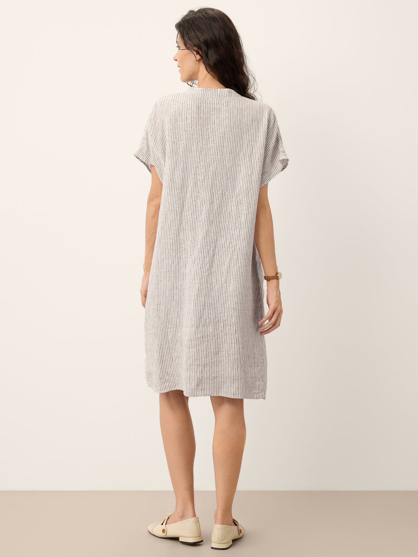 GLORIA Striped Ruffle Placket Shirt Dress