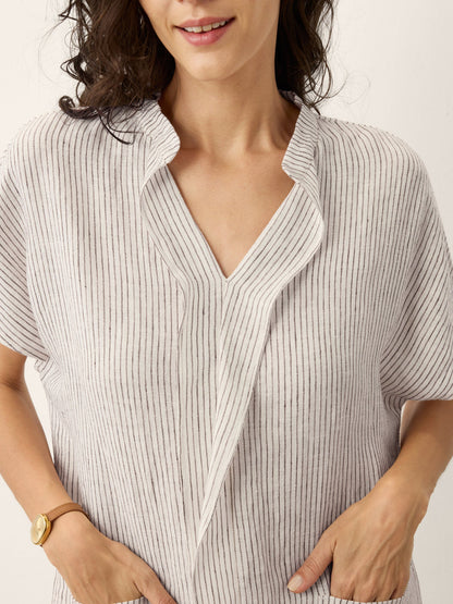 GLORIA Striped Ruffle Placket Shirt Dress