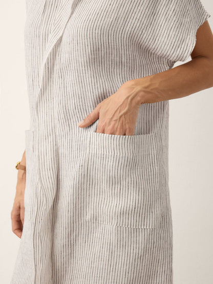 GLORIA Striped Ruffle Placket Shirt Dress