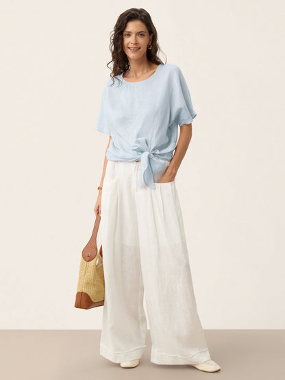 PAULA Tie Front Drop Shoulder Top