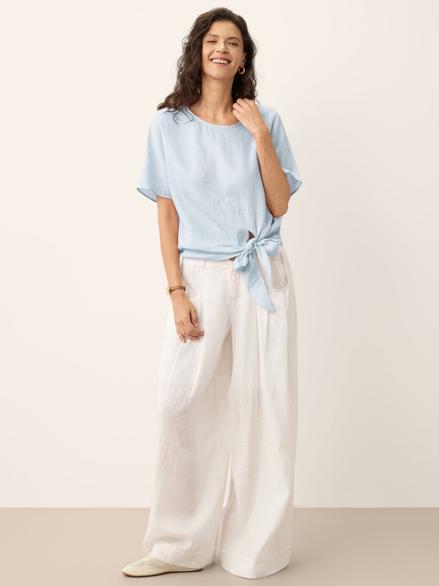 PAULA Tie Front Drop Shoulder Top