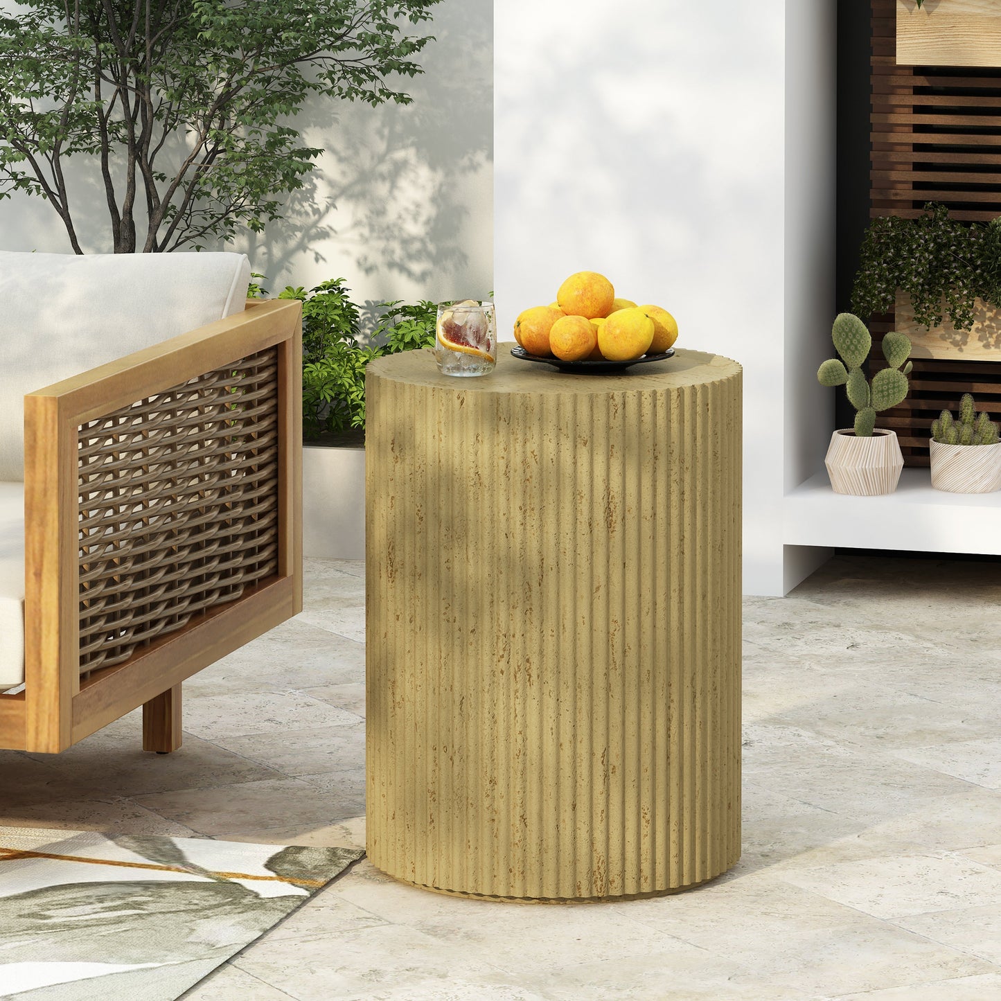 Cylindrical Outdoor Side Table Antique Brown MGO