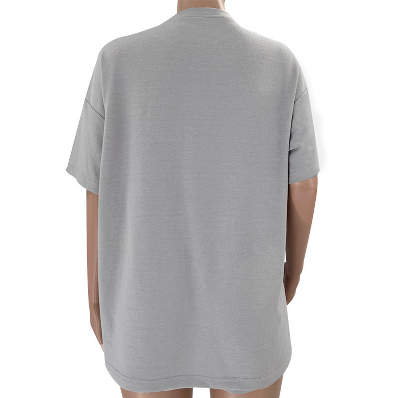 Solid Color Round Neck Half Sleeve Pullover Casual Two-Piece Set