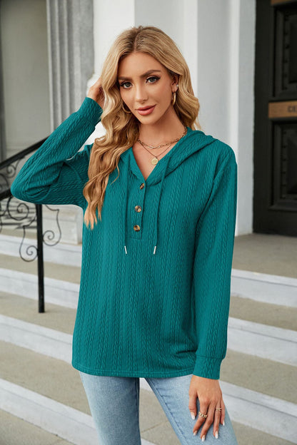 Solid Color Hooded Button Long Sleeve