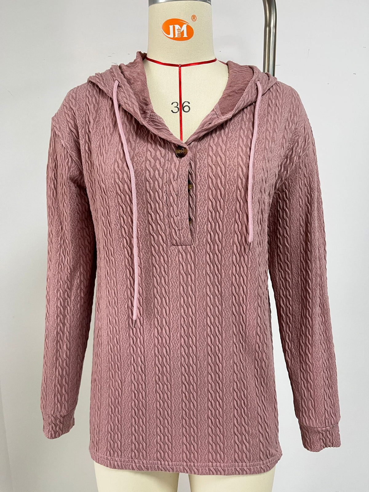 Solid Color Hooded Button Long Sleeve