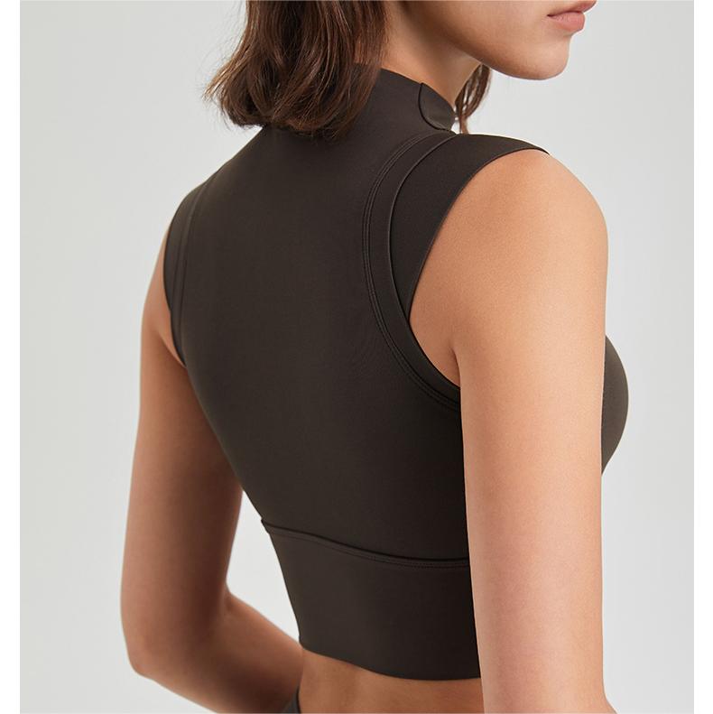 Lycra High Elastic Shockproof Turtleneck Fixed Cup Bra Vest Quick Drying Top