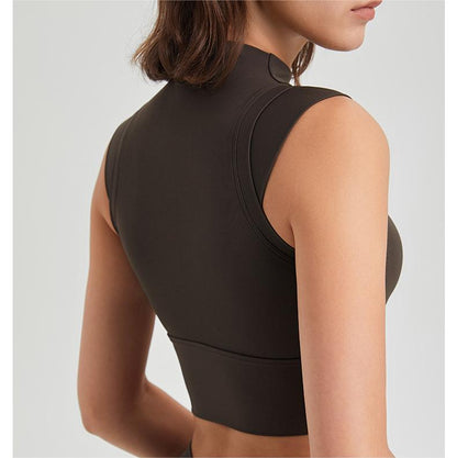 Lycra High Elastic Shockproof Turtleneck Fixed Cup Bra Vest Quick Drying Top