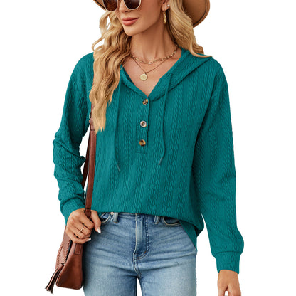Solid Color Hooded Button Long Sleeve