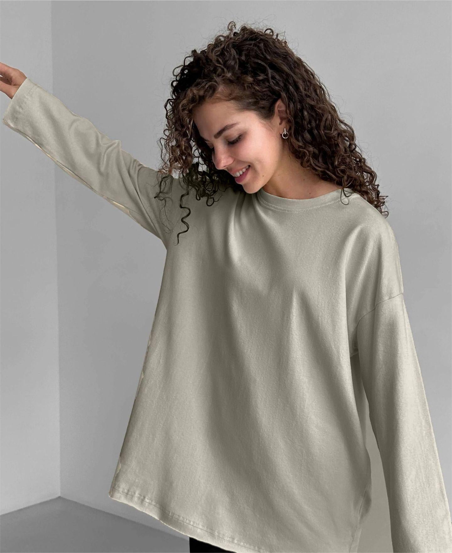 Spring Autumn Cotton Long Sleeved Loose Top