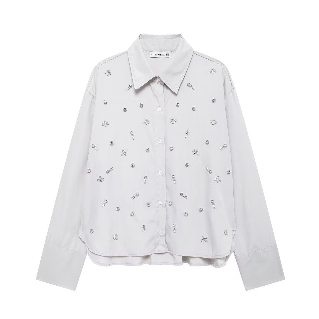 Jewelry Poplin Shirt Casual Two-Piece Set