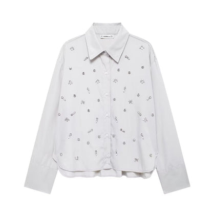 Jewelry Poplin Shirt Casual Two-Piece Set