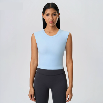 Sleeveless Vest w/ Chest Pad Hollow Out Cutout Top