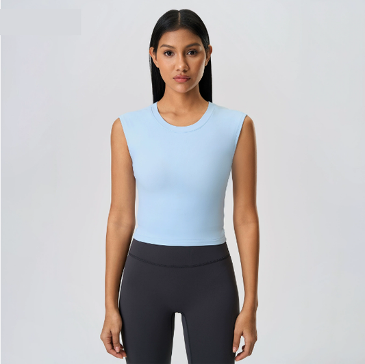 Sleeveless Vest w/ Chest Pad Hollow Out Cutout Top