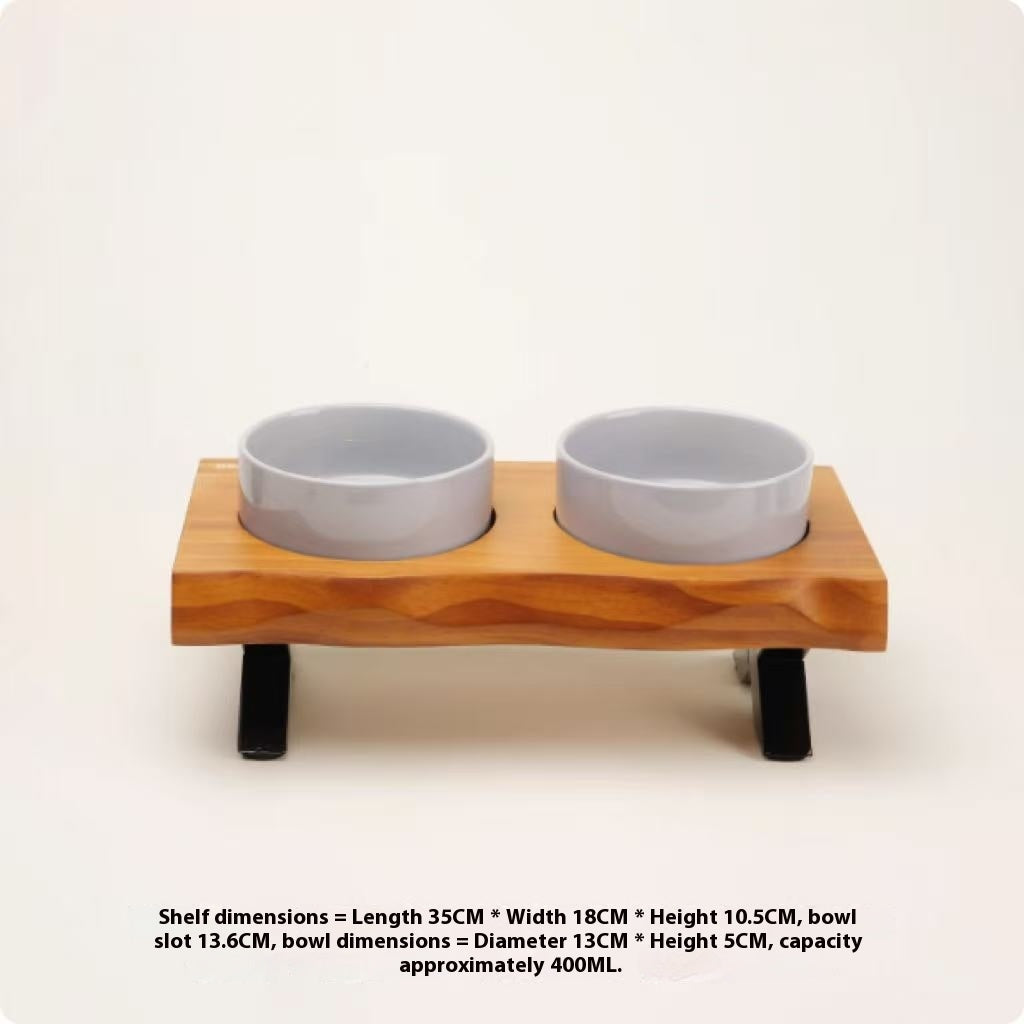 Wooden Frame Ceramic Pet Bowl
